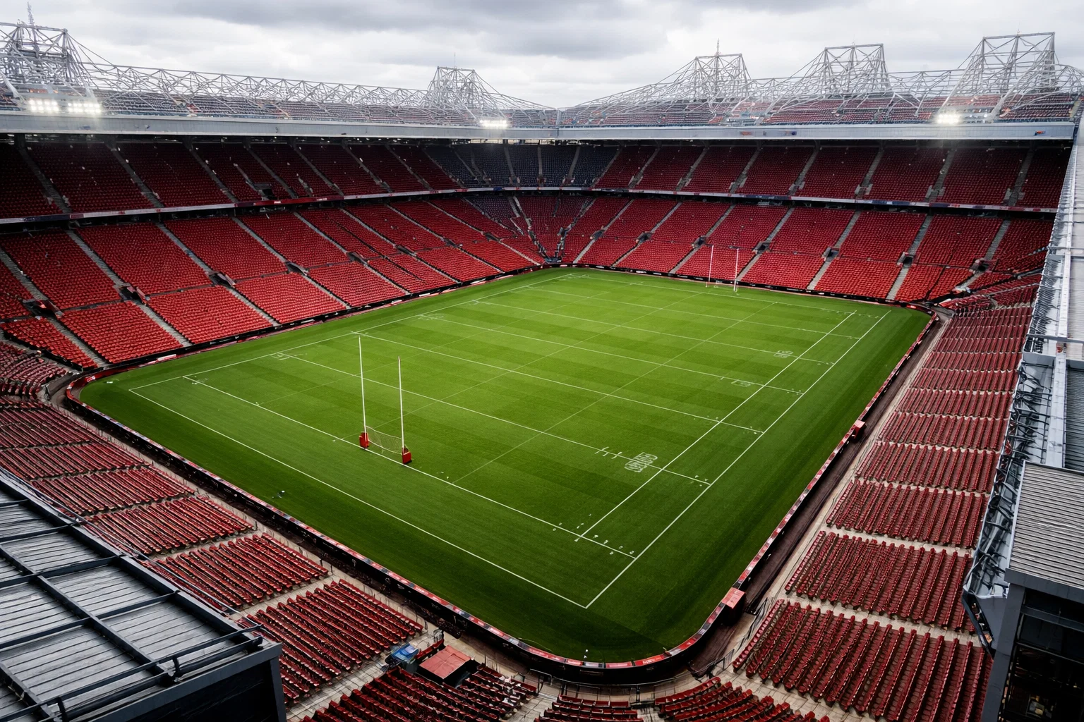 Old Trafford stadium in Manchester prepared for Super League Grand Final