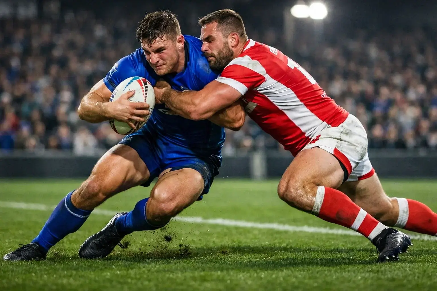 Rugby league match action showcasing attacking play styles